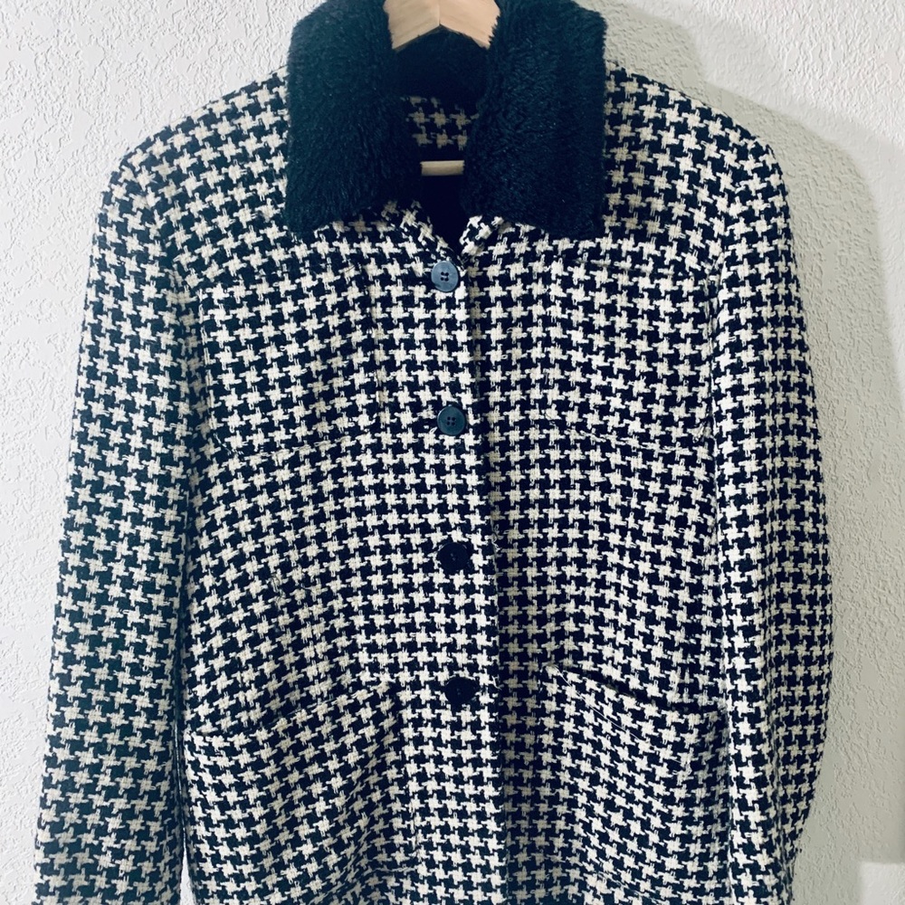 Checkered Black and White Pea Coat